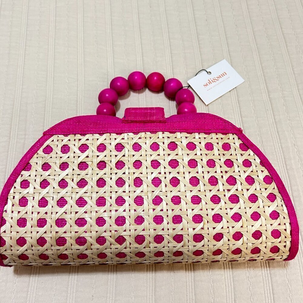 NEW Soli and Sun Isabella Pink Rattan Woven Handbag - Picture 4 of 6